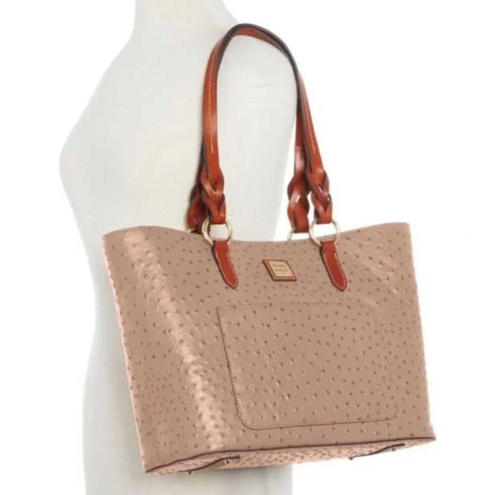 DOONEY & BOURKE - Tammy Tote Light Taupe Italian Leather Ostrich NEW $398 msrp - Picture 2 of 14